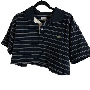 vintage Lacoste cropped polo shirt woman’s blue and white Top size large
